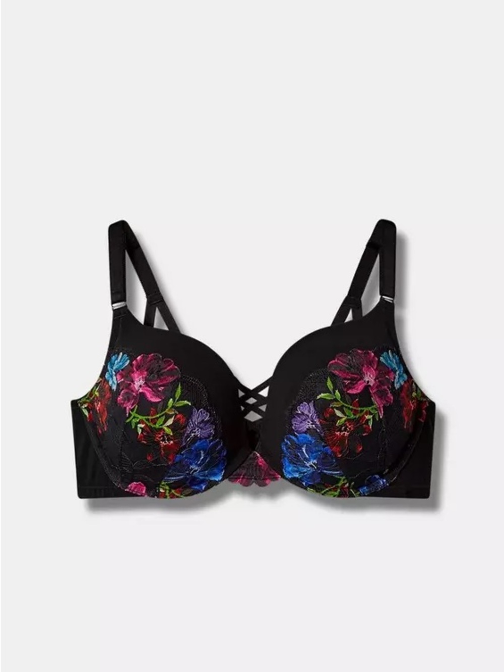 Torrid size 40DDD Floral Embroidered Black Push-Up Bra